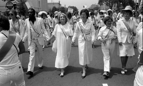 Betty Friedan, third from left, on a women’s rights march in Washington in the 1970s