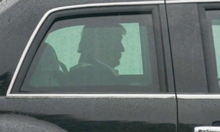 Donald Trump leaves the White House as he heads to Andrews air force base on Saturday to tour damage from Hurricane Laura in Texas and Louisiana.