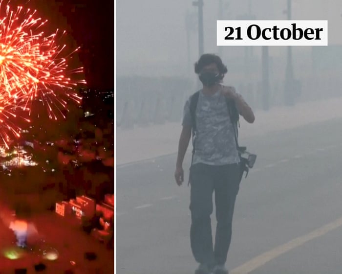 Delhi cloaked in smog the day after Diwali – video