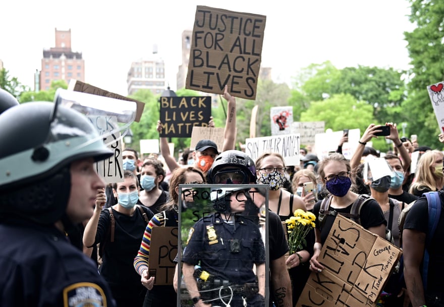 Protesters demonstrate on 2 June 2020, during a Black Lives Matter protest at Washington Square in New York City.