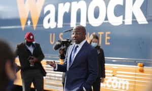 Raphael Warnock campaigning earlier today. If he beats Republican incumbent Kelly Loeffler in the runoff election, he will become Georgia’s first ever Black US Senator.