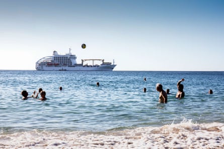 A cruise ship in the islands of French Polynesia