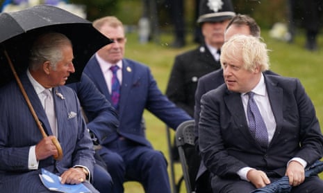 King Charles, then Prince of Wales, greets Boris Johnson at the unveiling of the UK Police Memorial at the National Memorial Arboretum at Alrewas, Staffordshire.