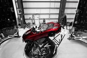 Starman the robot in the Red Roadster car which was inside the Falcon Heavy missile