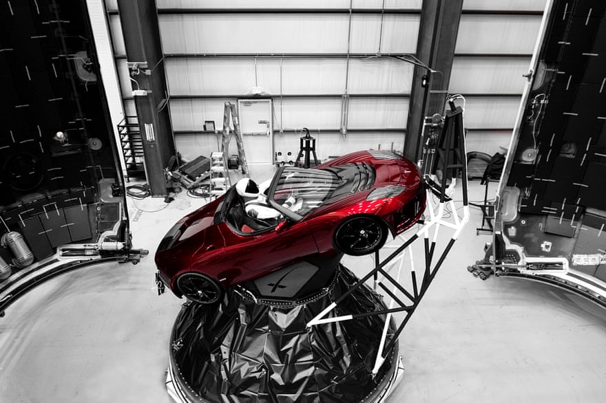 Starman the robot in the Red Roadster car which was inside the Falcon Heavy missile