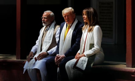 The Trumps and Modi visit the Sabarmati Ashram in Ahmedabad.