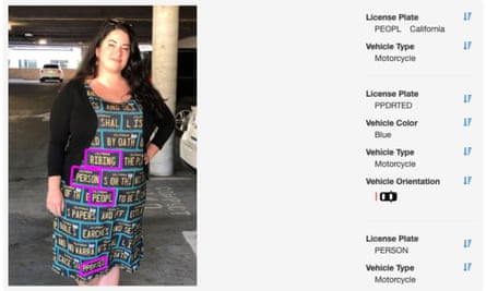 The Adversarial fashion dress, as seen by an ALPR system