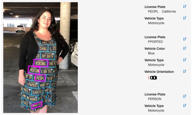 The Adversarial fashion dress, as seen by an ALPR system