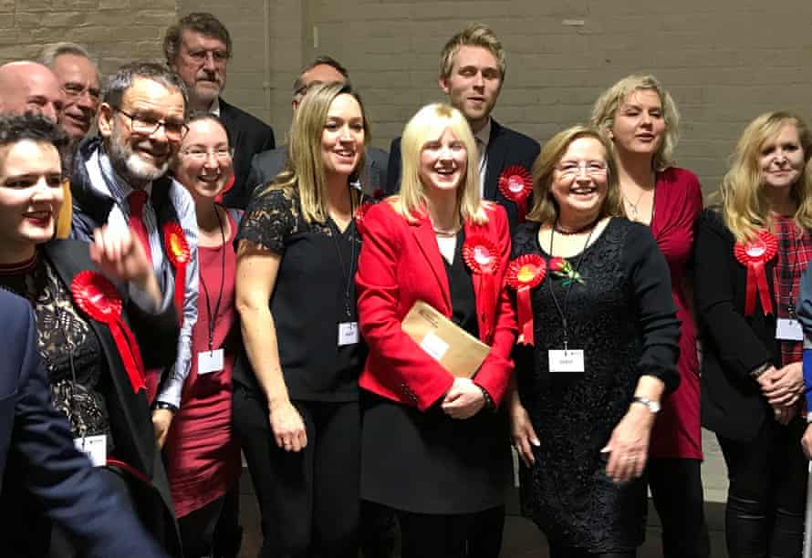 Labour’s Rosie Duffield celebrates after being re-elected in Canterbury, Ken.