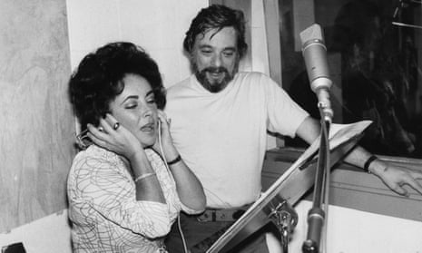 Elizabeth Taylor with Stephen Sondheim recording the songs for the film A Little Night Music in 1976.