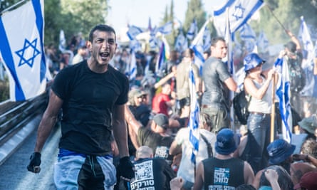 Protester shouting