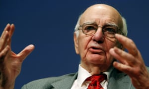 Paul Volcker addresses the Bretton Woods Committee annual meeting at World Bank headquarters in Washington, 2014.