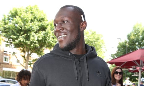 Stormzy arriving at a studio on Sunday to record the charity single.