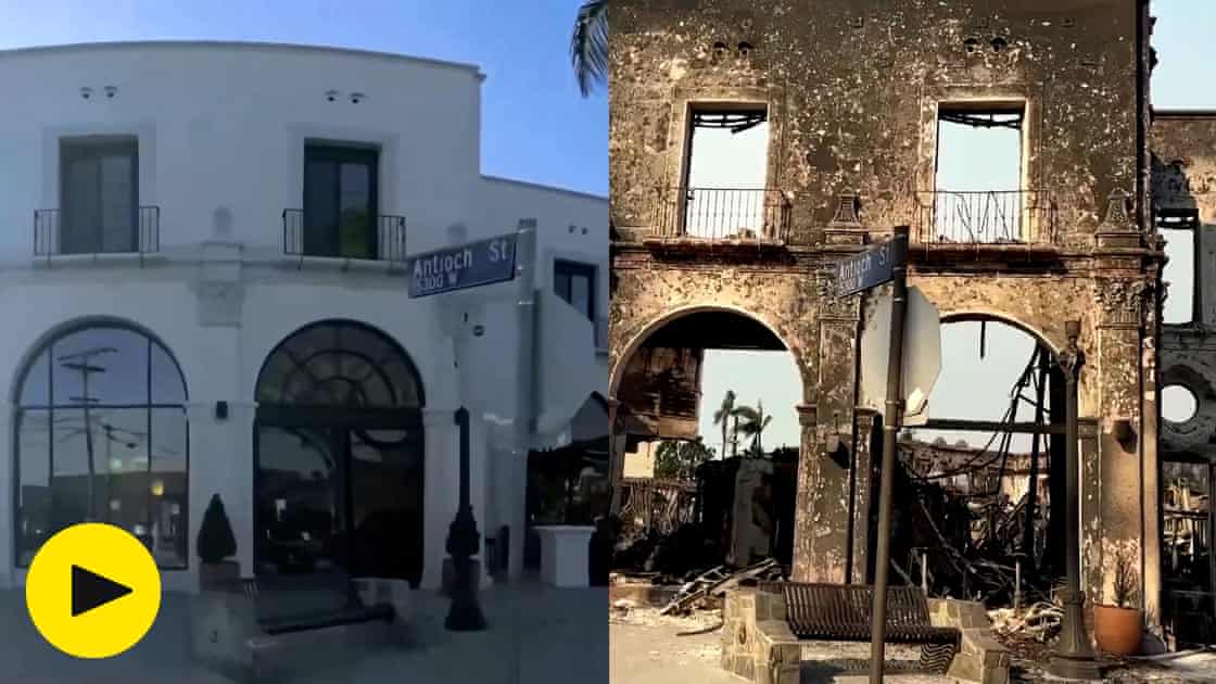 Side-by-side footage shows aftermath of Palisades fire – video