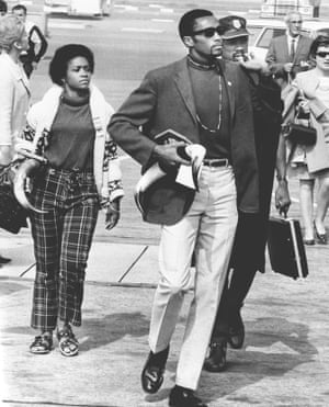 Sprinters Tommie Smith and John Carlos, cut from the US Olympic team in Mexico City after a demonstration on the victory stand, arrive in Los Angeles, 1968Tommie Smith hints at the final days of the Black Ivy look and the civil rights dream. Beneath his classic Ivy jacket with its raised seam and patch pockets he wears beads and a rollneck sweater, stylistic symbols of the Black Power movement and the next phase of African America’s road to freedom.