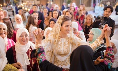 Rajwa Al Saif dancing during a pre-wedding dinner party in Amman on 22 May