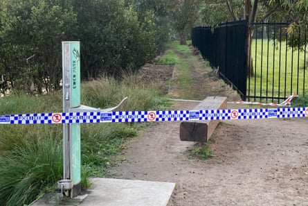 Police tape at the scene near the Cooks River on Tuesday morning