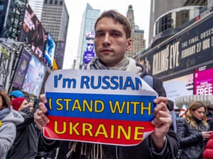 Hundreds of protesters converged on Times Square in New York to protest against the Russian invasion of Ukraine