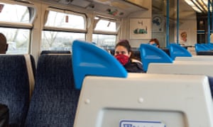 Woman in a mask on a train