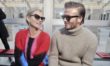 David Beckham with Kate Moss in the front row of the Louis Vuitton show during Paris fashion week