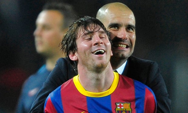 Lionel Messi and Pep Guardiola celebrate a 2011 Champions League semi-final win against Real Madrid. A reunion at Manchester City is being talked up, but is Messi what City need?
