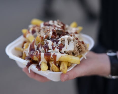 Pulled pork and chips, with lashings of mayo and BBQ sauce.