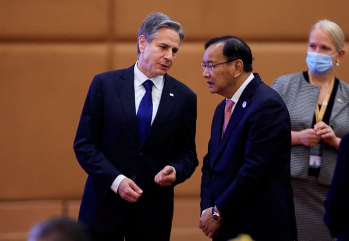 US Secretary of State Antony Blinken and Cambodian Foreign Minister Prak Sokhonn attend the ASEAN Foreign Ministers Meeting in Phnom Penh, Cambodia.