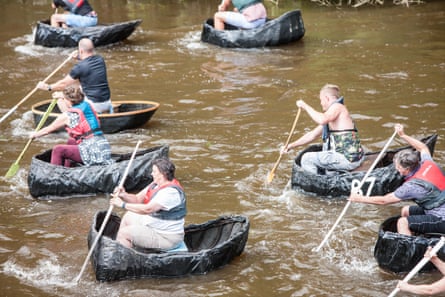 Coracle racing on the River Teifi, Wales.