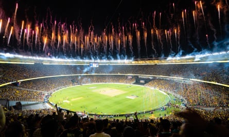 Fireworks at the Narendra Modi stadium in Ahmedabad after last year’s final.