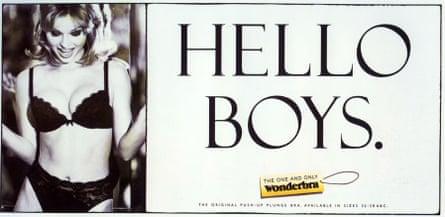 A Wonderbra advert with model Eva Herzigova in a bra with the tagline ‘Hello Boys’