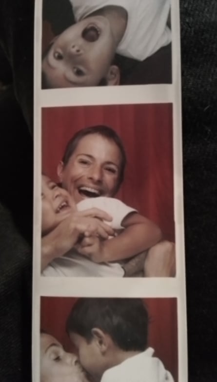 Stef and Max laughing and hugging in a strip of photos