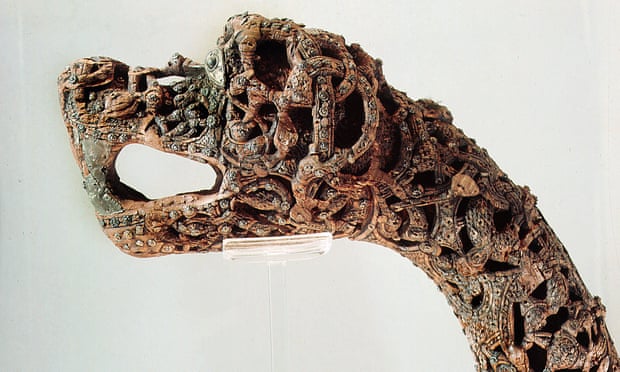 Viking carved dragon head post from the ship burial at Oseberg, c AD850