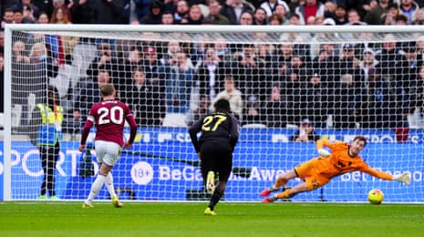 West Ham United's Jarrod Bowen scoring his side's second goal from the penalty spot.