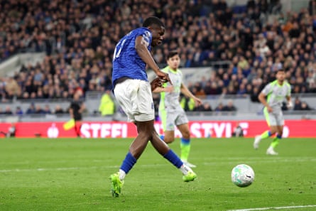Thierno Barry scores from close range against Manchester City