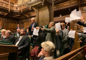 MPs protest in the House of Commons as parliament is suspended.