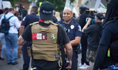 A member of the far-right militia Boogaloo Bois in Charlotte, North Carolina, on 29 May. 