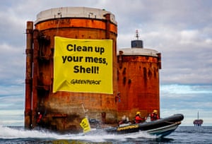 Greenpeace activists from the Netherlands, Germany and Denmark board oil platforms in Shell’s Brent field in the North Sea, October 2019.