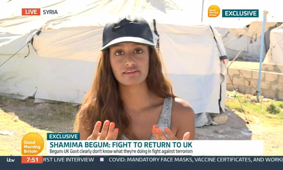Shamima Begum, who had her British citizenship removed in 2019, in an appearance on ITV’s Good Morning Britain in September 2021.