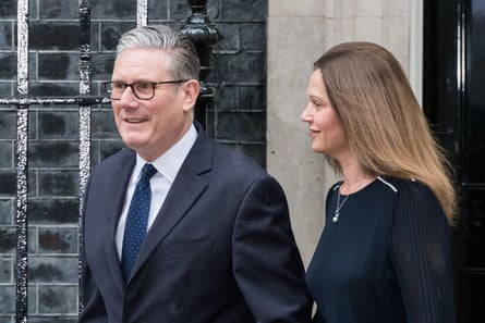 Keir Starmer leaves Downing Street with his wife, Victoria.
