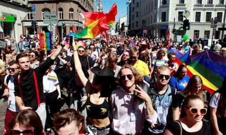 The Riga pride parade attracts participants from across the Baltic region.