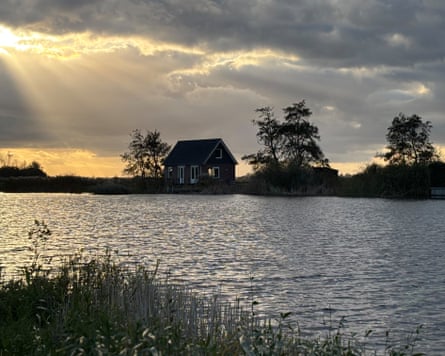 Cabin overlooking the lake in De Alde Feanen national park in Freisland