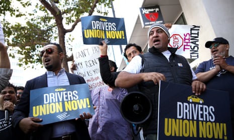 Rideshare drivers protest outside of Uber headquarters on 27 August 2019 in San Francisco, California. 