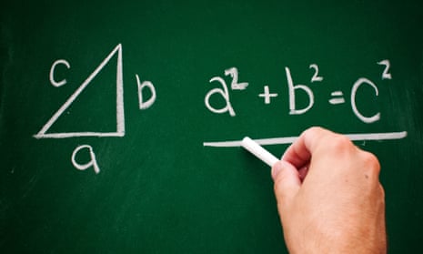 Pythagoras’s theorem written on a school chalk board