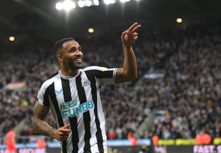 Newcastle striker Callum Wilson celebrates a Premier League goal against Brighton.