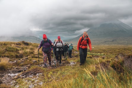 The women on the way to the Fairy Pools from Sligachan under ominous skies.