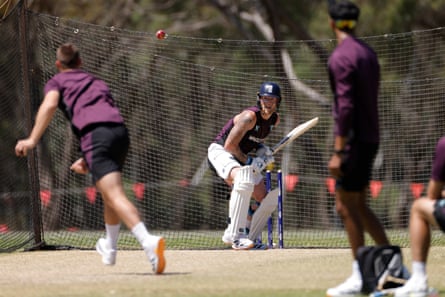 Ben Stokes of England bats in the nets during an England Men’s Ashes tour training session