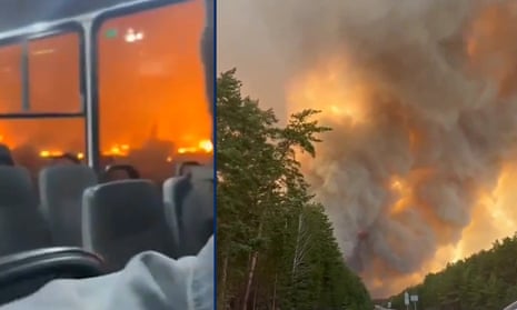 Wildfires in Siberia captured from the windows of a bus