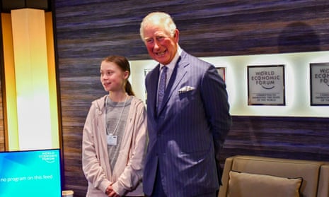 Prince Charles meets climate activist Greta Thunberg at the World Economic Forum in Davos.
