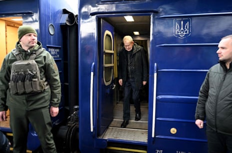 Austrian federal president Alexander Van der Bellen steps out of a train as he arrives in Kyiv on 1 February.