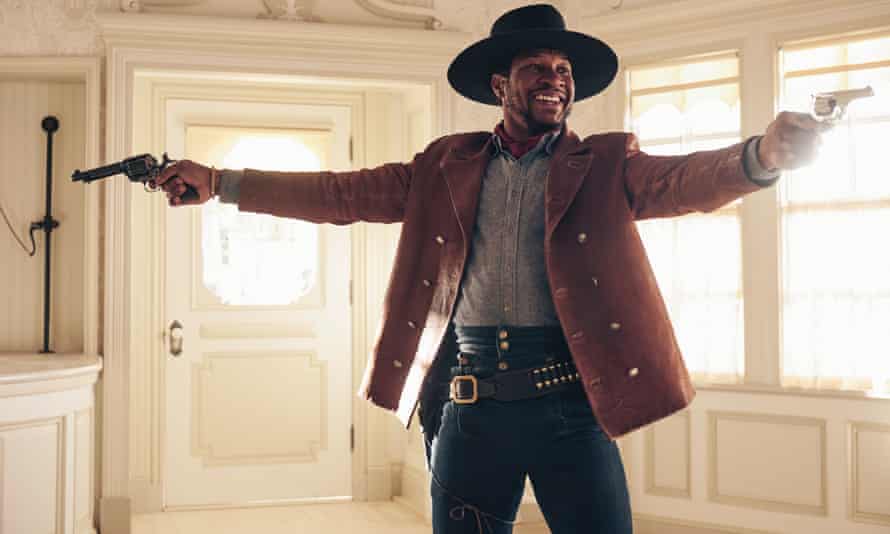 Denim hero … Jonathan Majors in The Harder They Fall.